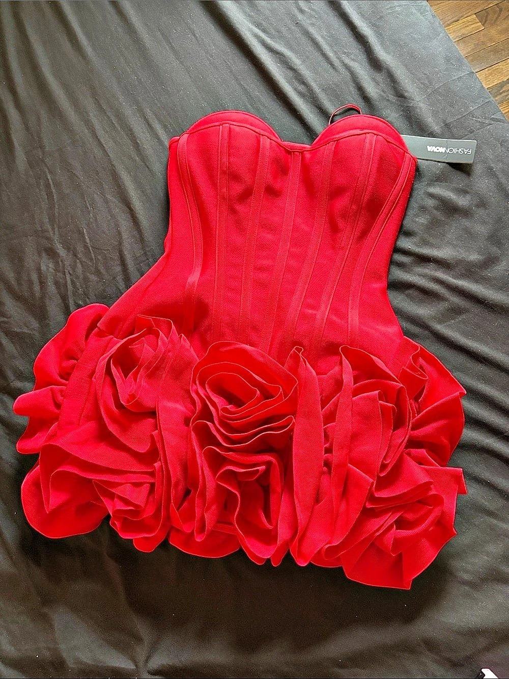 Fashion Nova Blessed Beauty Ruffle Rosette Bandage Mini Dress Red Small NWT